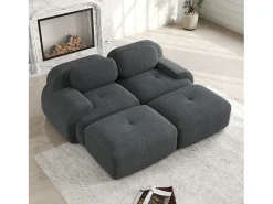 Sofá* Sofá modular de 2 lugares com chaise longue em veludo cotelê cinza Cinzento