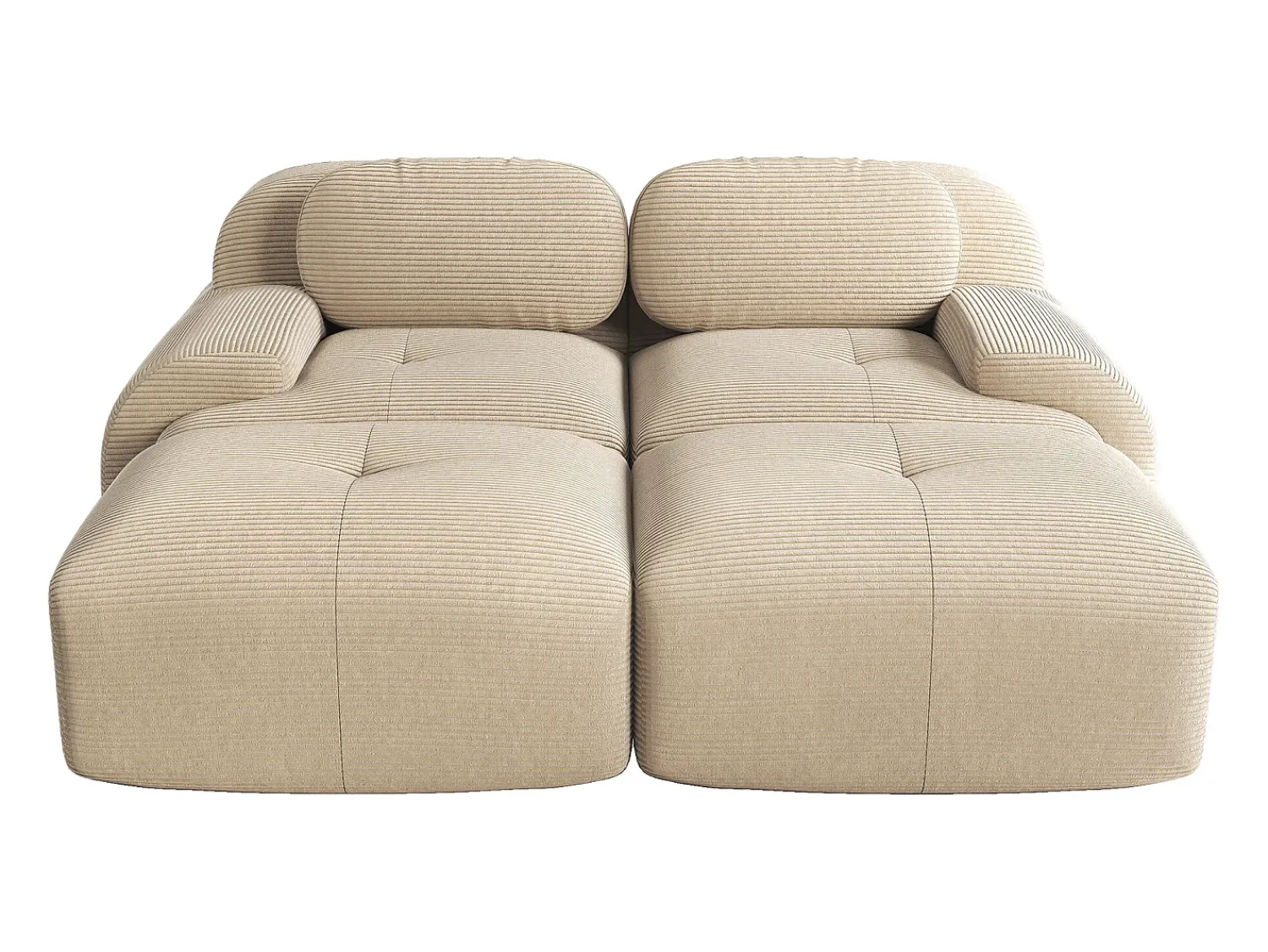 Sofá modular de 2 lugares com chaise longue em veludo cotelê .^ Sofá