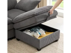 Sofá|Merax Sofá modular de 6 lugares com arrumação + apoio para os pés removível + portas USB - 280 x 152 x 83 cm - Veludo - Cinzento