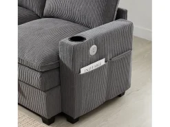 Sofá|Merax Sofá modular de 6 lugares com arrumação + apoio para os pés removível + portas USB - 280 x 152 x 83 cm - Veludo - Cinzento