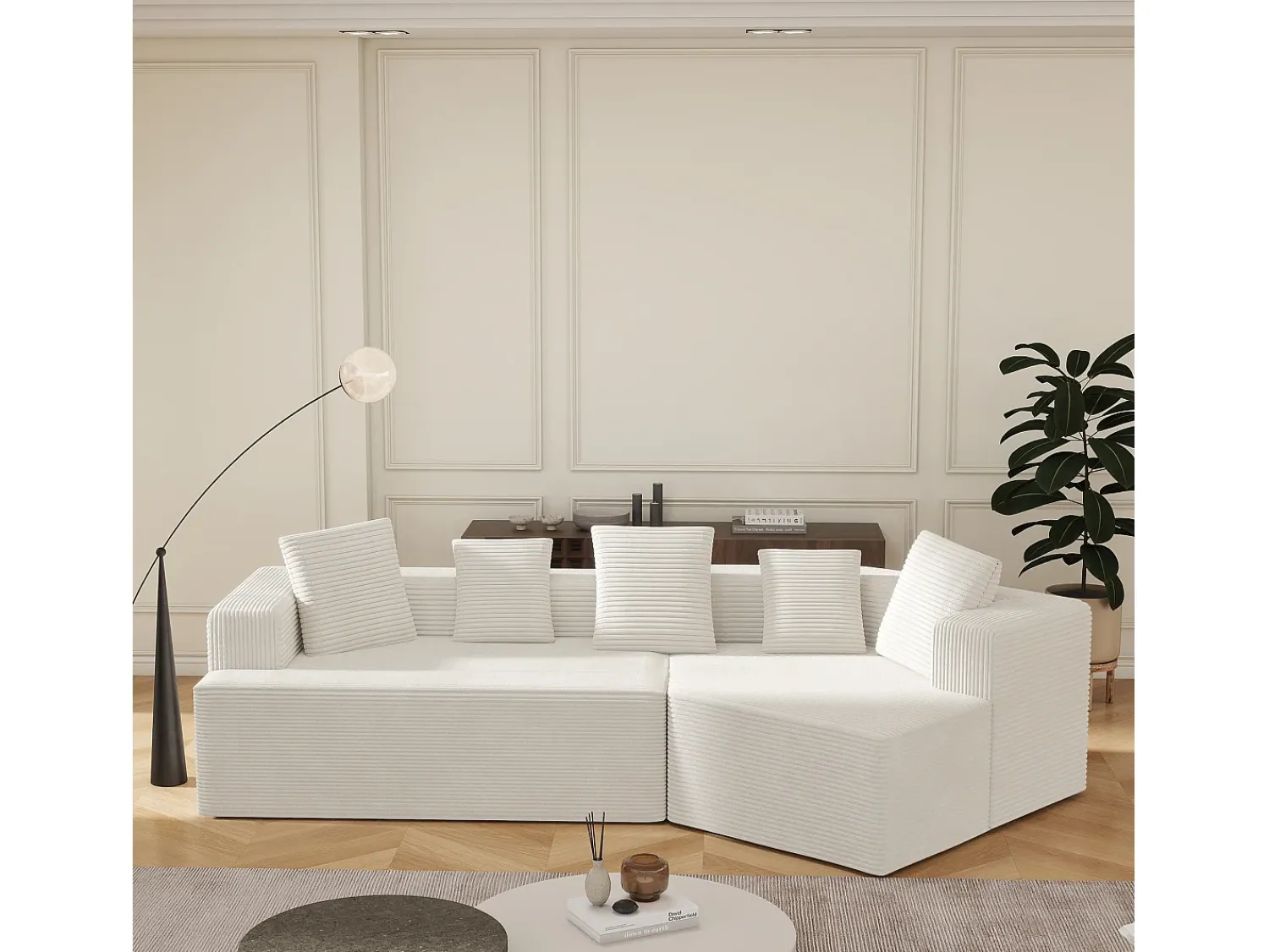 Sofá*Hauss Spole Sofá modular de 3 lugares em bombazine - Não necessita de montagem - Branco