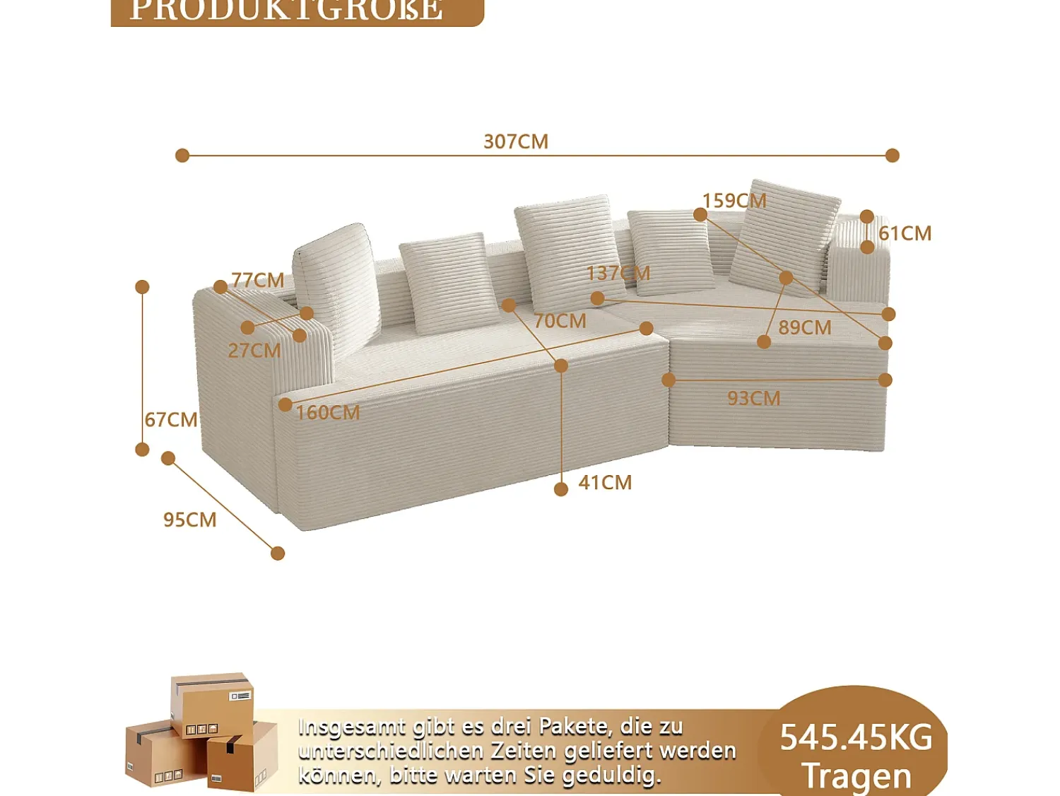 Sofá*Hauss Spole Sofá modular de 3 lugares em bombazine - Não necessita de montagem - Branco