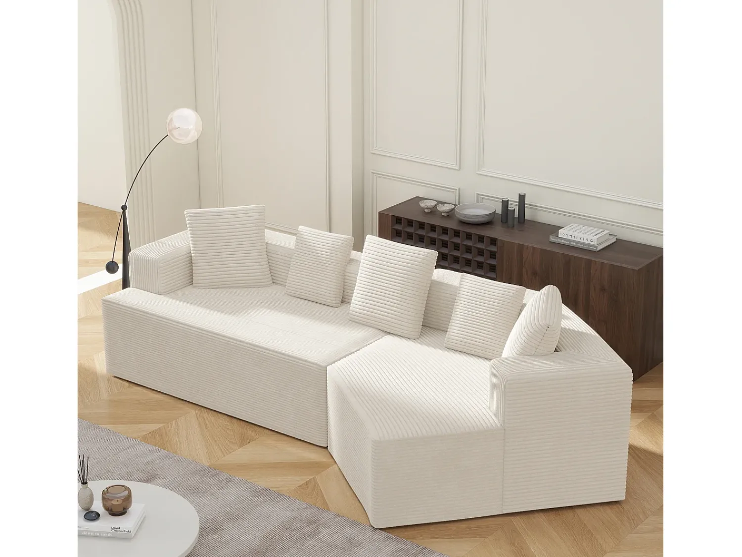 Sofá*Hauss Spole Sofá modular de 3 lugares em bombazine - Não necessita de montagem - Branco