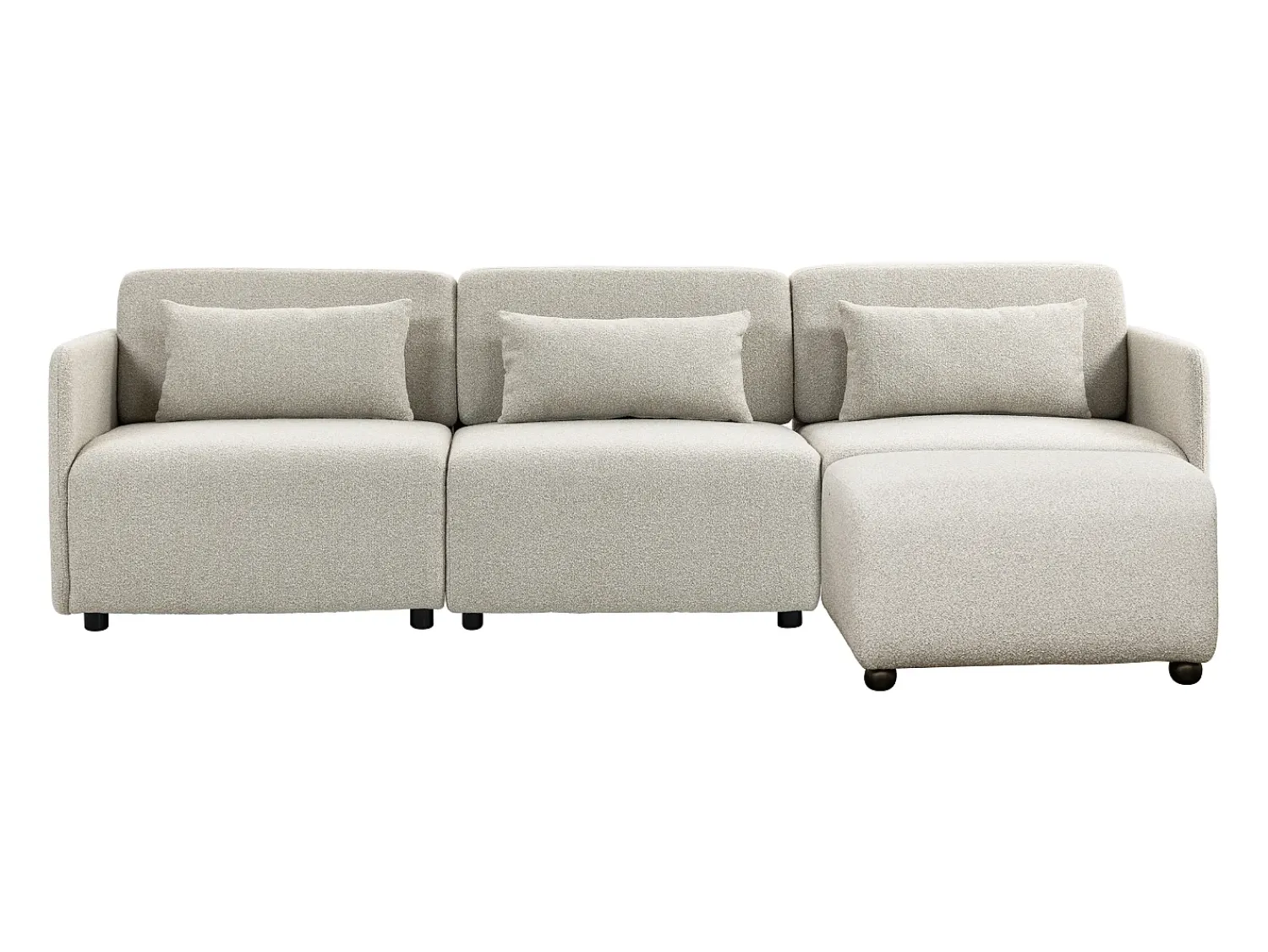Discount Sofá modular MIA de 3 lugares com pufe em tecido - Conforto e modularidade com estilo Bege