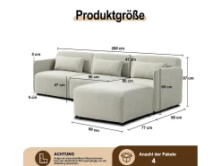 Best Sofá modular MIA de 3 lugares com pufe em tecido Bege