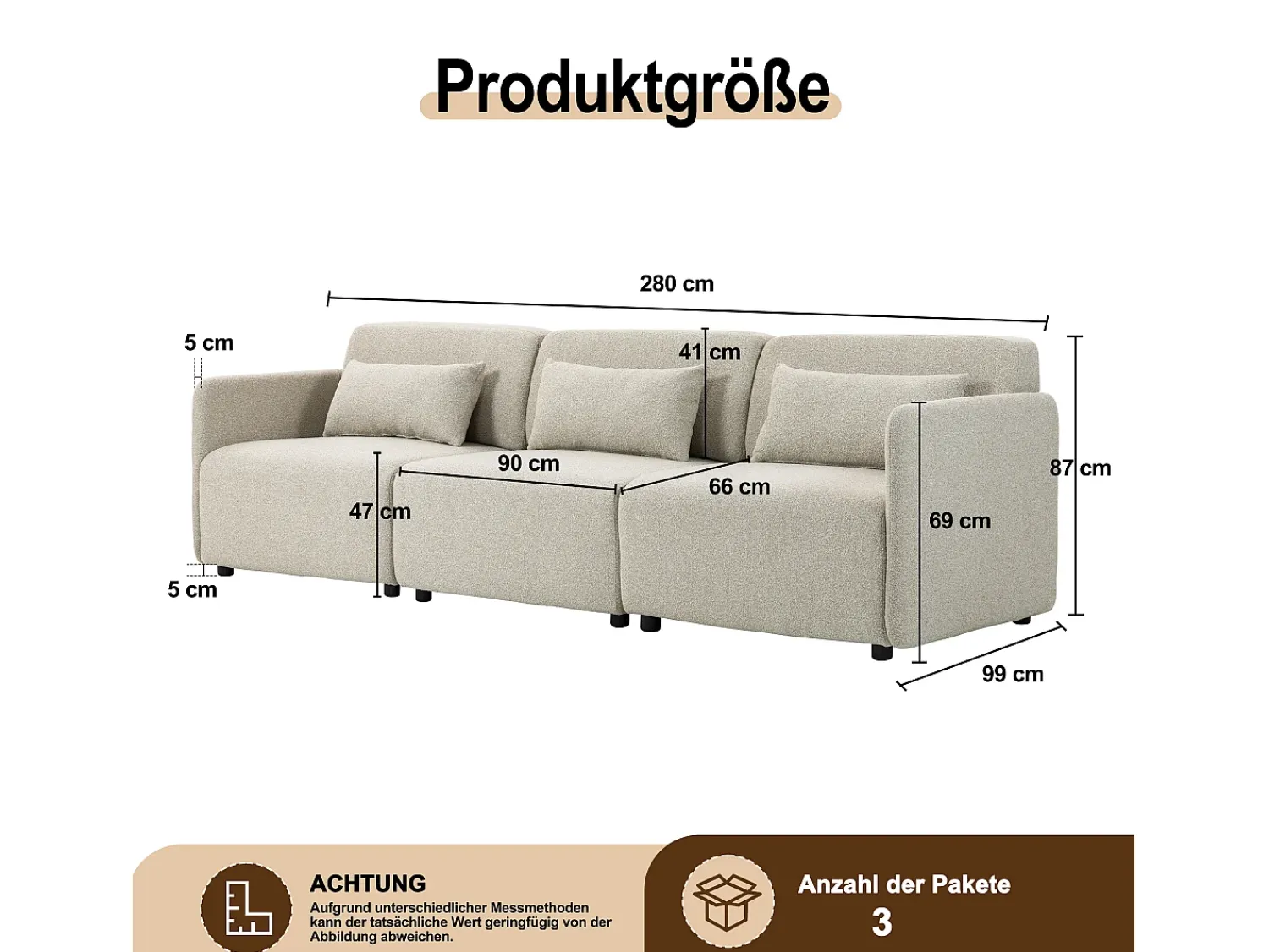 Discount Sofá modular MIA de 3 lugares em tecido Bege
