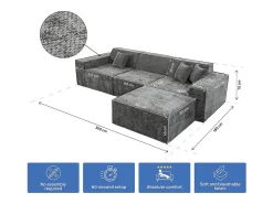 Sofá|Habitat et jardin Sofá modular reto com pufe em tecido texturado "Lusso" - 4 lugares - Cinza Cinzento
