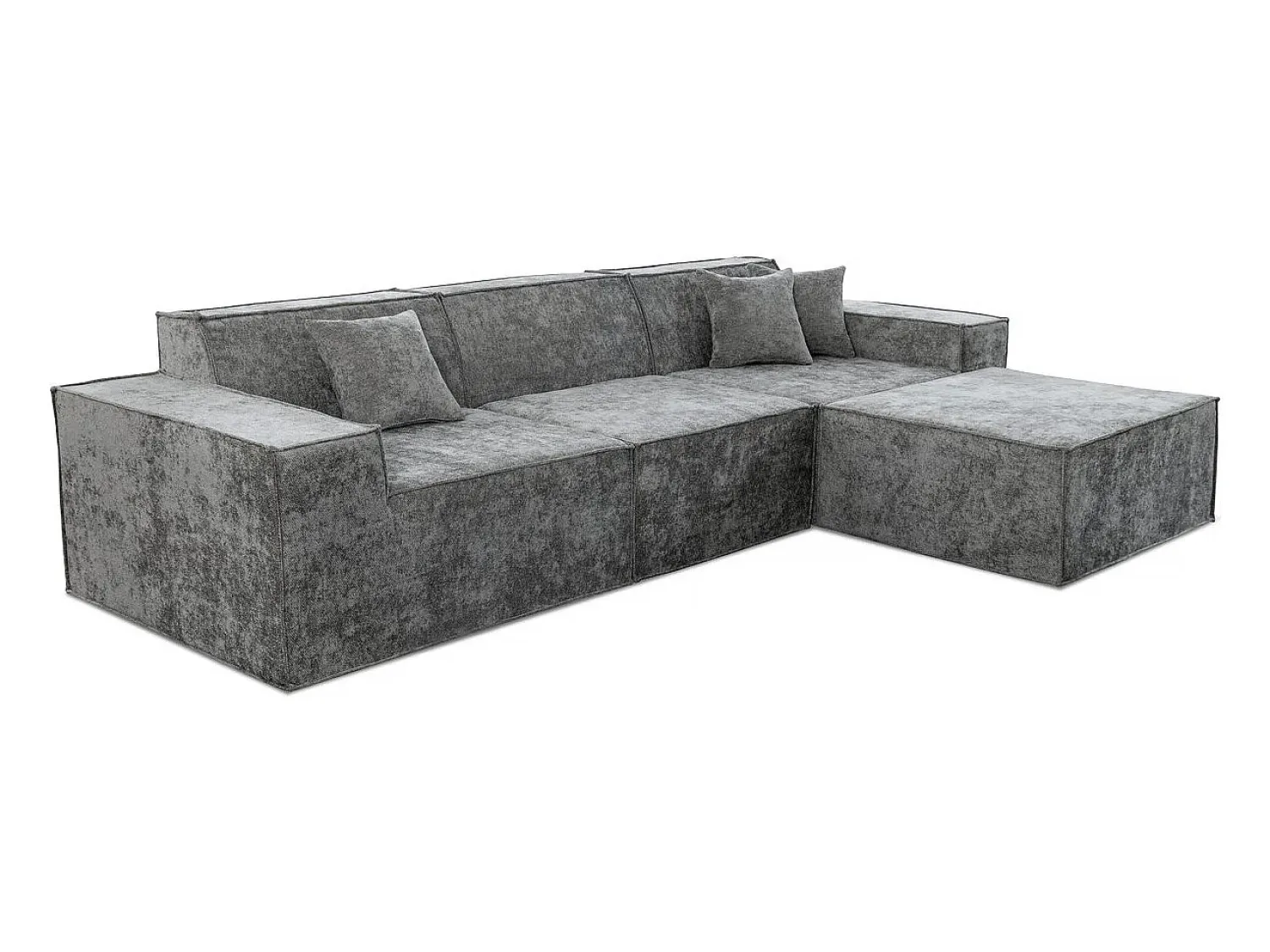 Sofá|Habitat et jardin Sofá modular reto com pufe em tecido texturado "Lusso" - 4 lugares - Cinza Cinzento