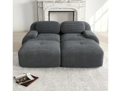 Sofá*DripeX Sofá modular veludo côtelê - 2 lugares - com 2 almofadas e 2 puff - base antiderrapante - 208x178x70cm - Cinza Cinzento