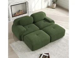 Sofá|DripeX Sofá modular veludo côtelê - 2 lugares - com 2 almofadas e 2 puff - base antiderrapante - 208x178x70cm - Verde