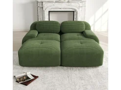 Sofá|DripeX Sofá modular veludo côtelê - 2 lugares - com 2 almofadas e 2 puff - base antiderrapante - 208x178x70cm - Verde