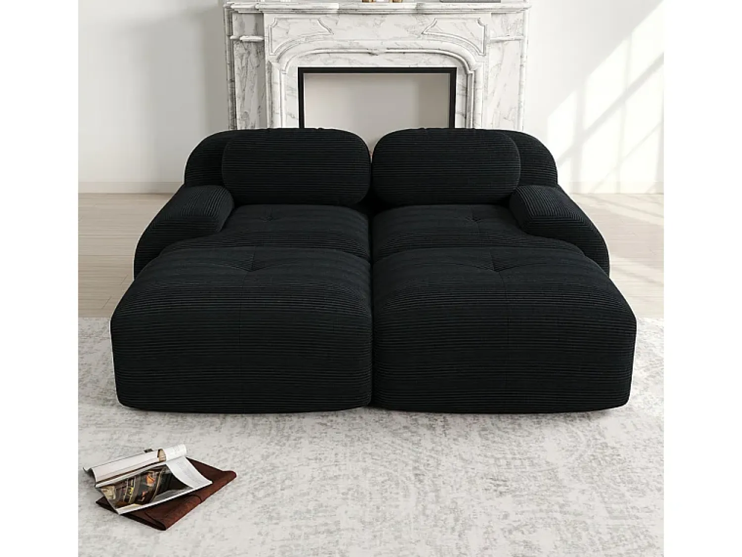 DripeX Sofá modular veludo côtelê - 2 lugares - com 2 almofadas e 2 puff - base antiderrapante - 208x178x70cm -^ Sofá
