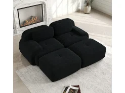 DripeX Sofá modular veludo côtelê - 2 lugares - com 2 almofadas e 2 puff - base antiderrapante - 208x178x70cm -^ Sofá