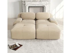Sofá|DripeX Sofá modular veludo côtelê - 2 lugares - com 2 almofadas e 2 puff - base antiderrapante - 208x178x70cm - Bege