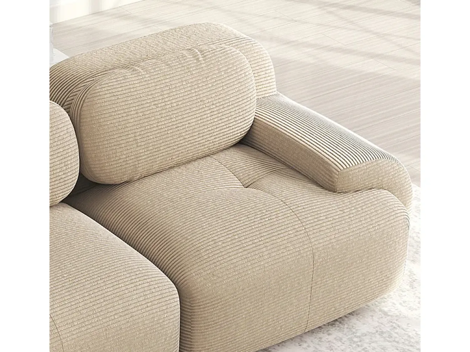 Sofá|DripeX Sofá modular veludo côtelê - 2 lugares - com 2 almofadas e 2 puff - base antiderrapante - 208x178x70cm - Bege