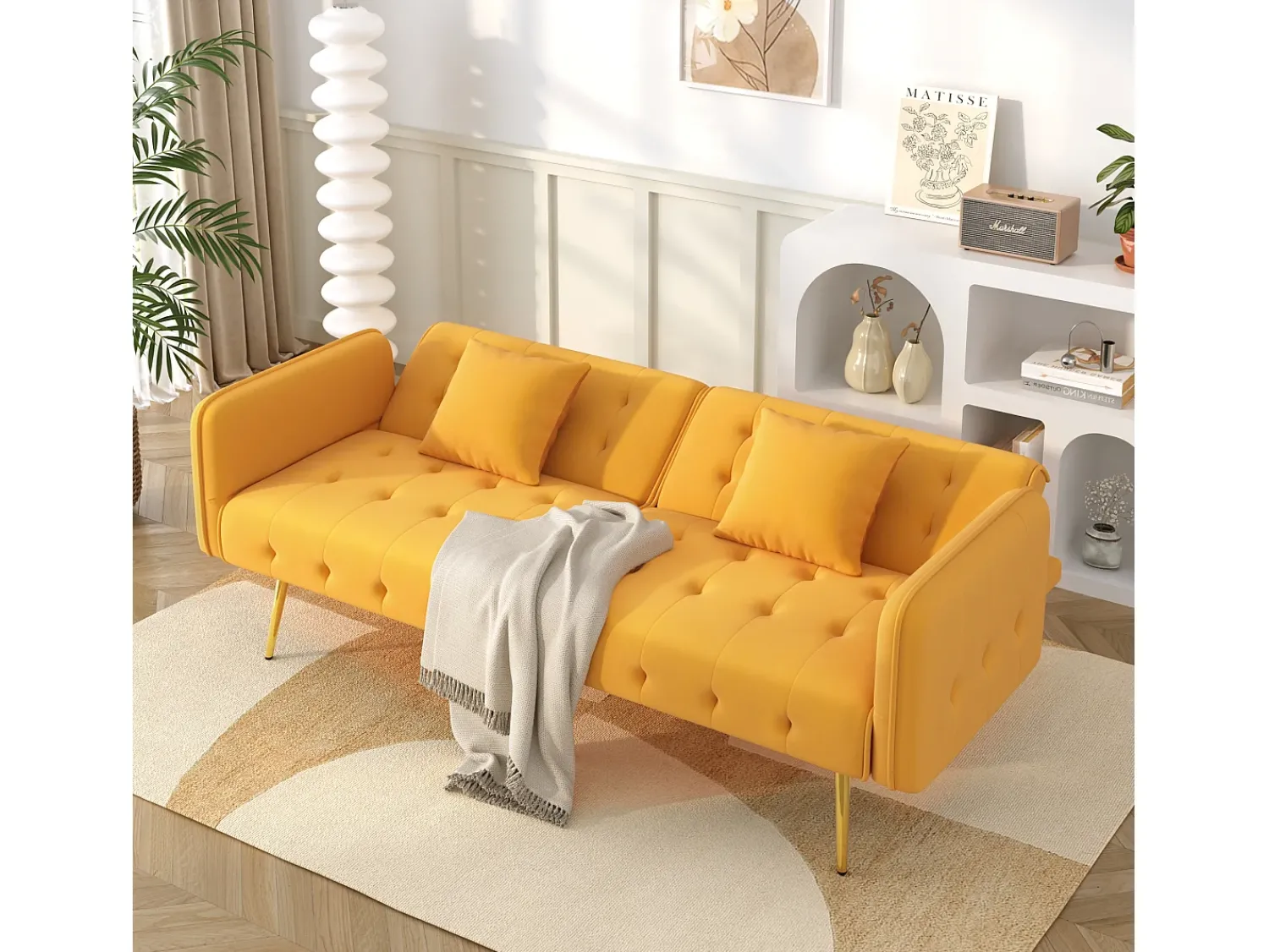 ModernLuxe Sofá multifuncional 2 lugares - encosto ajustável - braços ajustáveis - Veludo -^ Sofá