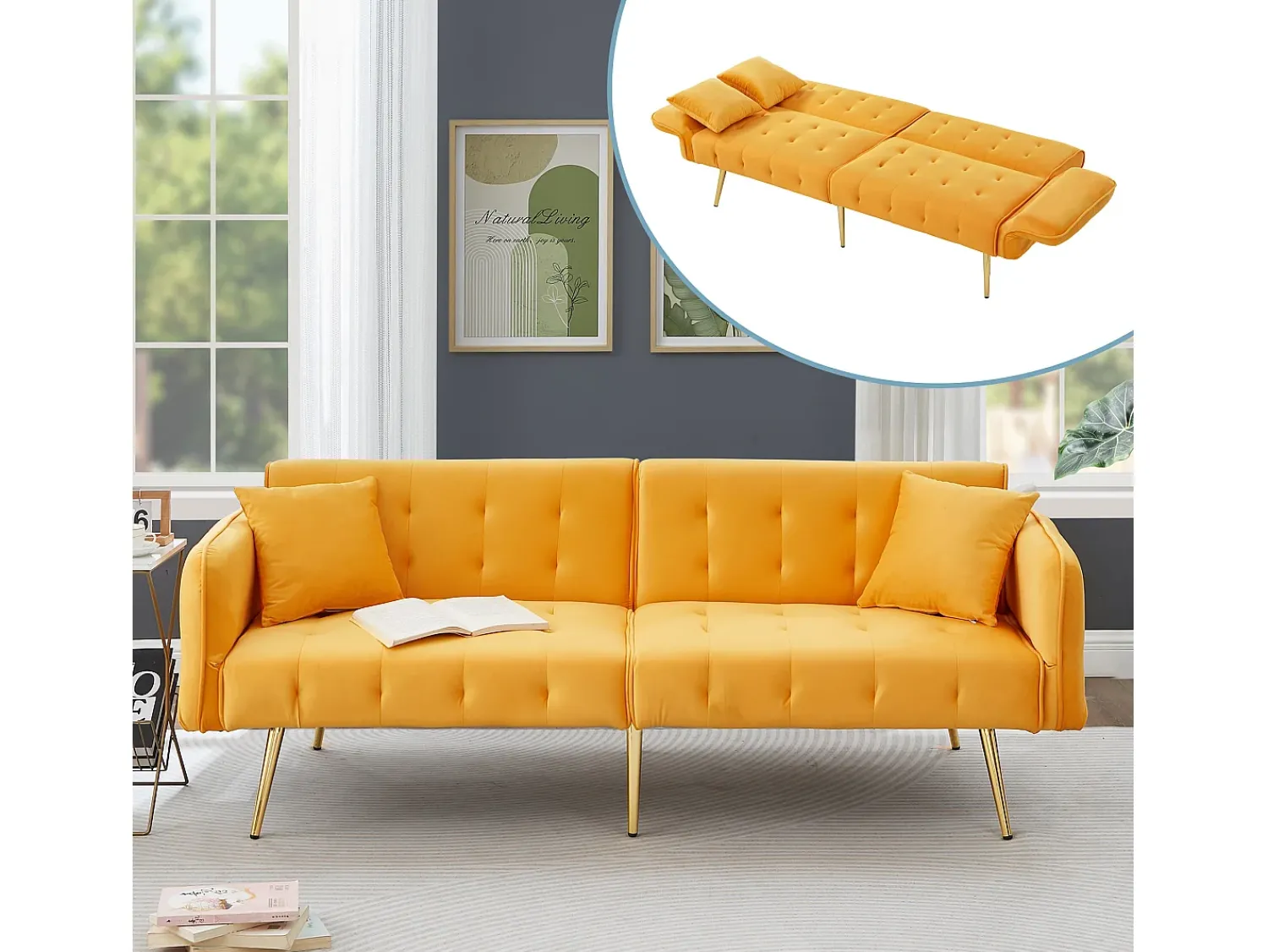 ModernLuxe Sofá multifuncional 2 lugares - encosto ajustável - braços ajustáveis - Veludo -^ Sofá
