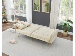 Sofá*ModernLuxe Sofá multifuncional 2 lugares - Encosto ajustável - Braços ajustáveis - Veludo - ​​​ Bege