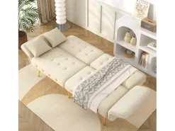 Sofá*ModernLuxe Sofá multifuncional 2 lugares - Encosto ajustável - Braços ajustáveis - Veludo - ​​​ Bege