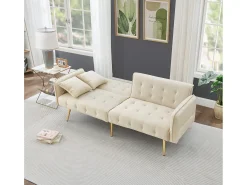 Sofá*ModernLuxe Sofá multifuncional 2 lugares - Encosto ajustável - Braços ajustáveis - Veludo - ​​​ Bege