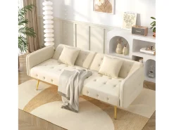 Sofá*ModernLuxe Sofá multifuncional 2 lugares - Encosto ajustável - Braços ajustáveis - Veludo - ​​​ Bege
