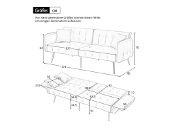 Sofá*ModernLuxe Sofá multifuncional 2 lugares - Encosto ajustável - Braços ajustáveis - Veludo - ​​​ Bege