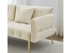 Sofá*ModernLuxe Sofá multifuncional 2 lugares - Encosto ajustável - Braços ajustáveis - Veludo - ​​​ Bege