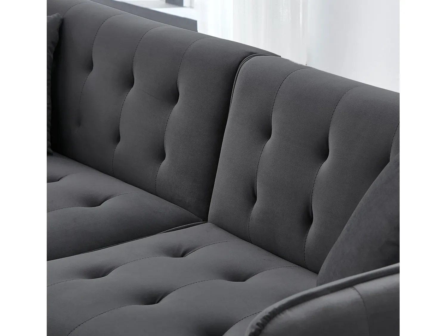 Clearance ModernLuxe Sofá multifuncional 2 lugares - Encosto ajustável - Braços ajustáveis - Veludo - Cinza Cinzento