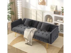 Clearance ModernLuxe Sofá multifuncional 2 lugares - Encosto ajustável - Braços ajustáveis - Veludo - Cinza Cinzento