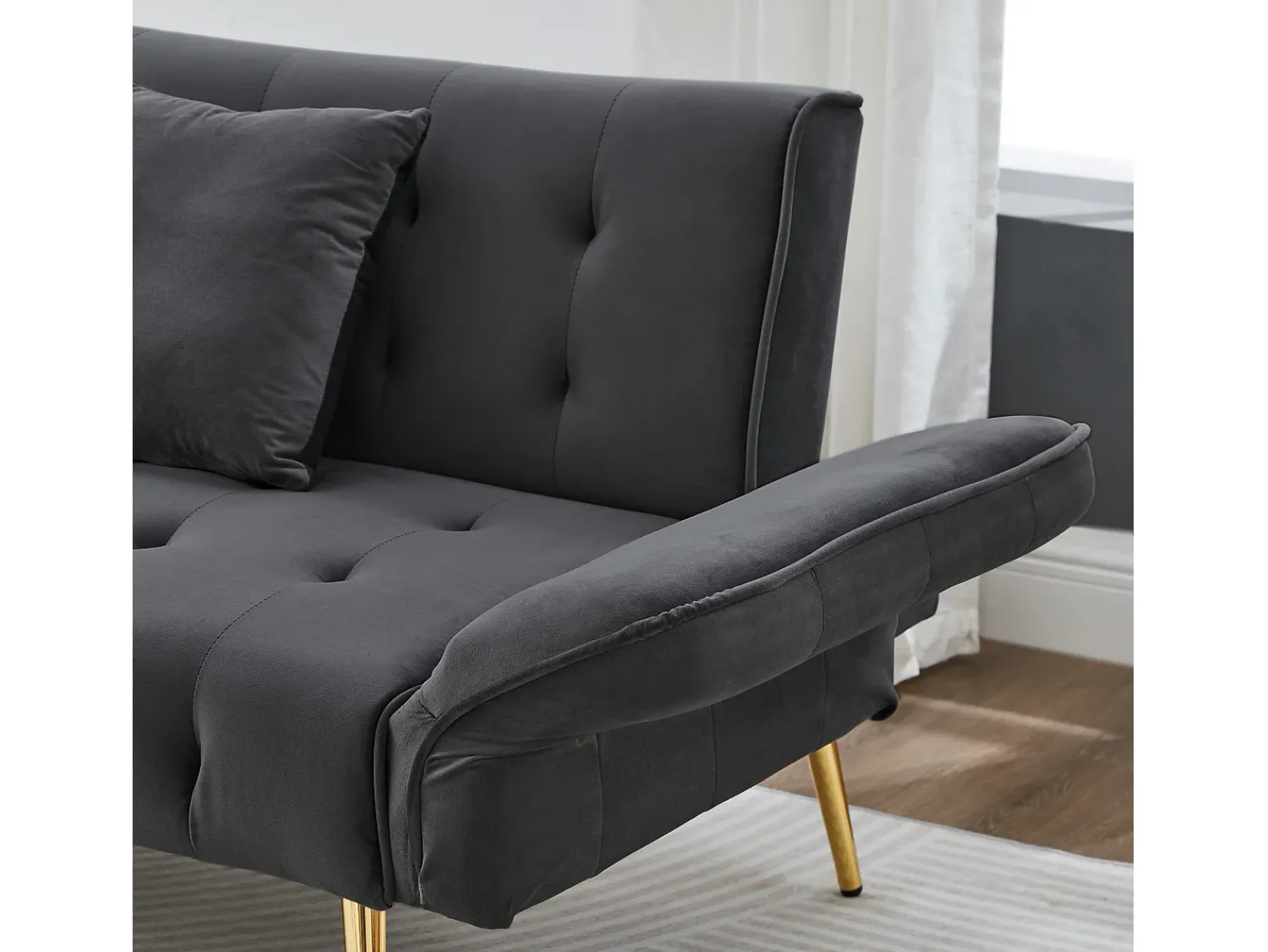 Clearance ModernLuxe Sofá multifuncional 2 lugares - Encosto ajustável - Braços ajustáveis - Veludo - Cinza Cinzento