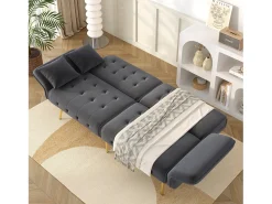 Clearance ModernLuxe Sofá multifuncional 2 lugares - Encosto ajustável - Braços ajustáveis - Veludo - Cinza Cinzento
