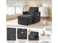 New Sofá multifuncional com suporte para celular, poltrona de chenille para sala de estar Preto