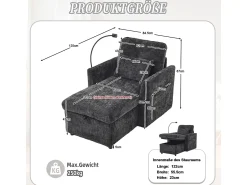 New Sofá multifuncional com suporte para celular, poltrona de chenille para sala de estar Preto