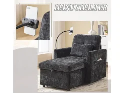 New Sofá multifuncional com suporte para celular, poltrona de chenille para sala de estar Preto