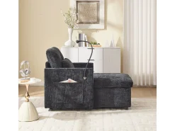 New Sofá multifuncional com suporte para celular, poltrona de chenille para sala de estar Preto