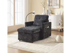 New Sofá multifuncional com suporte para celular, poltrona de chenille para sala de estar Preto