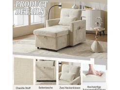 Sofá multifuncional com suporte para celular, poltrona de chenille para sala de estar^ Poltrona