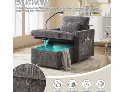 Poltrona| Sofá multifuncional com suporte para celular, poltrona de chenille para sala de estar. Cinzento