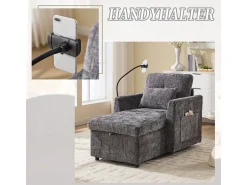 Poltrona| Sofá multifuncional com suporte para celular, poltrona de chenille para sala de estar. Cinzento