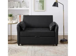 Sofá|ModernLuxe Sofá multifuncional 122x83x82 cm - com função de cama - sofá-cama duplo retrátil - encosto ajustável em 3 níveis - material PU impermeável - Preto