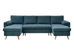 Best Vente-unique Sofá panorâmico de canto conversível em tecido azul petróleo KORI Azul esverdeado