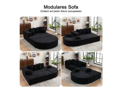 Sale DripeX Sofá panorâmico modular 5 lugares - de tecido Chenille - com 6 almofadas - 263x171x66cm Preto