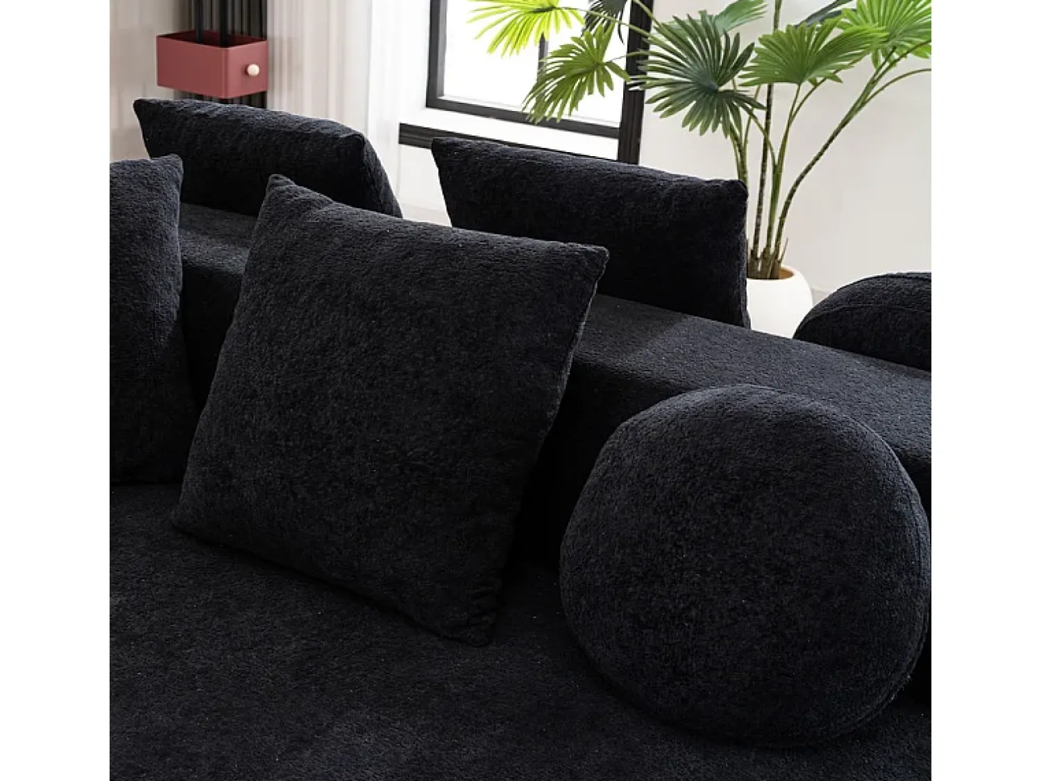 Sale DripeX Sofá panorâmico modular 5 lugares - de tecido Chenille - com 6 almofadas - 263x171x66cm Preto