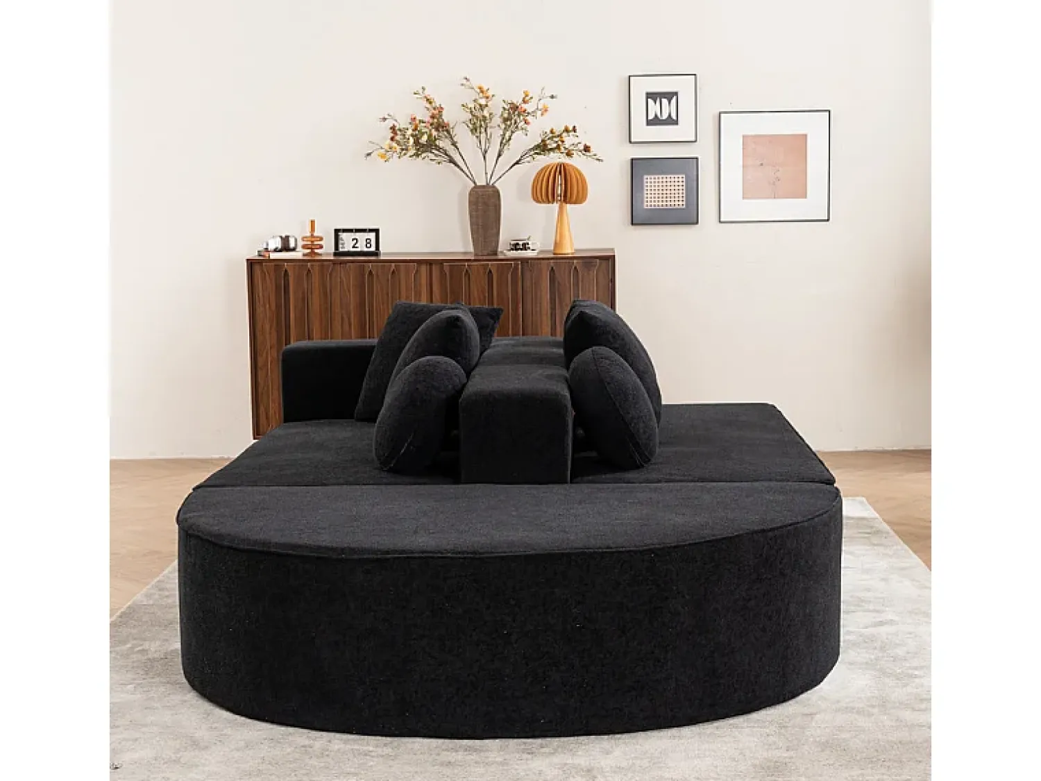 Sale DripeX Sofá panorâmico modular 5 lugares - de tecido Chenille - com 6 almofadas - 263x171x66cm Preto