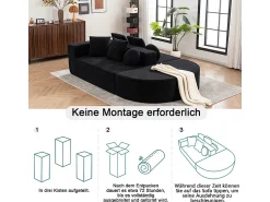 Sale DripeX Sofá panorâmico modular 5 lugares - de tecido Chenille - com 6 almofadas - 263x171x66cm Preto