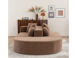 Sofá*DripeX Sofá panorâmico modular 5 lugares - de tecido Chenille marrom - com 6 almofadas - 263x171x66cm Castanho