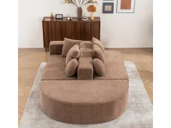 Sofá*DripeX Sofá panorâmico modular 5 lugares - de tecido Chenille marrom - com 6 almofadas - 263x171x66cm Castanho