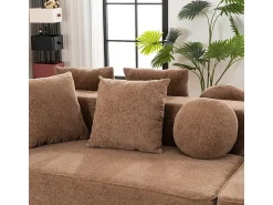 Sofá*DripeX Sofá panorâmico modular 5 lugares - de tecido Chenille marrom - com 6 almofadas - 263x171x66cm Castanho
