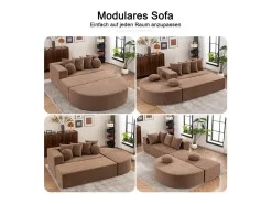 Sofá*DripeX Sofá panorâmico modular 5 lugares - de tecido Chenille marrom - com 6 almofadas - 263x171x66cm Castanho
