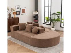 Sofá*DripeX Sofá panorâmico modular 5 lugares - de tecido Chenille marrom - com 6 almofadas - 263x171x66cm Castanho